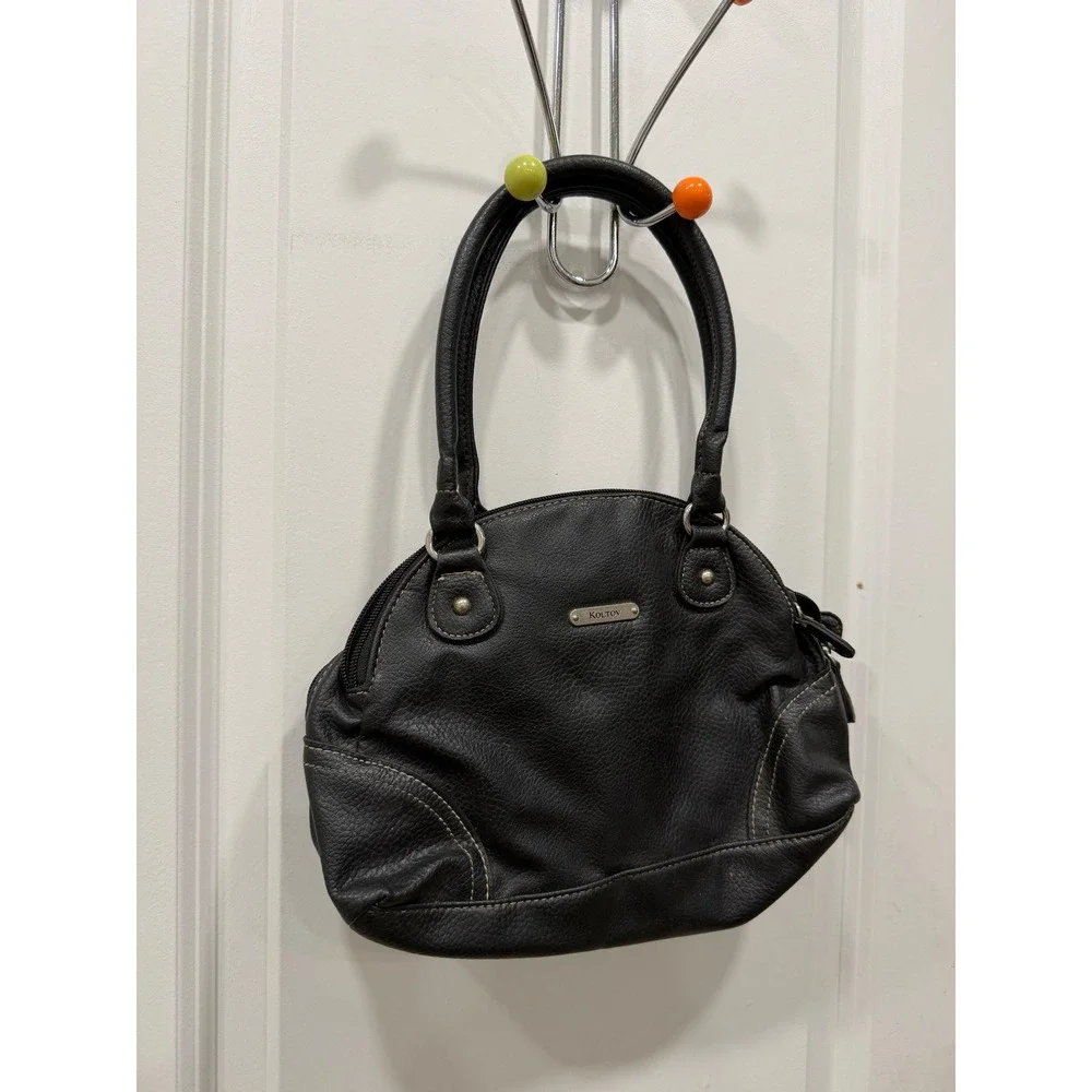 KOLTOV Black‎ Faux Leather Satchel Handbag Shoulder Bag Purse